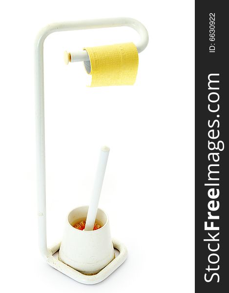 Toilet appliance for paper and brush on the white background. Toilet appliance for paper and brush on the white background.