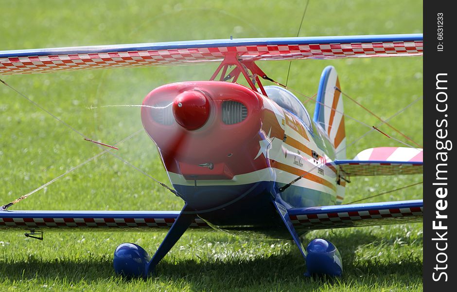 Airplane with running engine on airfield. Airplane with running engine on airfield