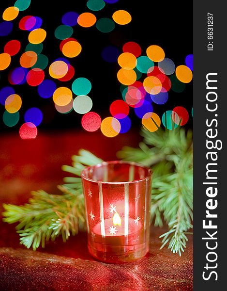 Christmas candles lights pine branch. Christmas candles lights pine branch