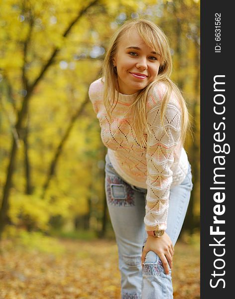 Girl On A Background Autumn Forest