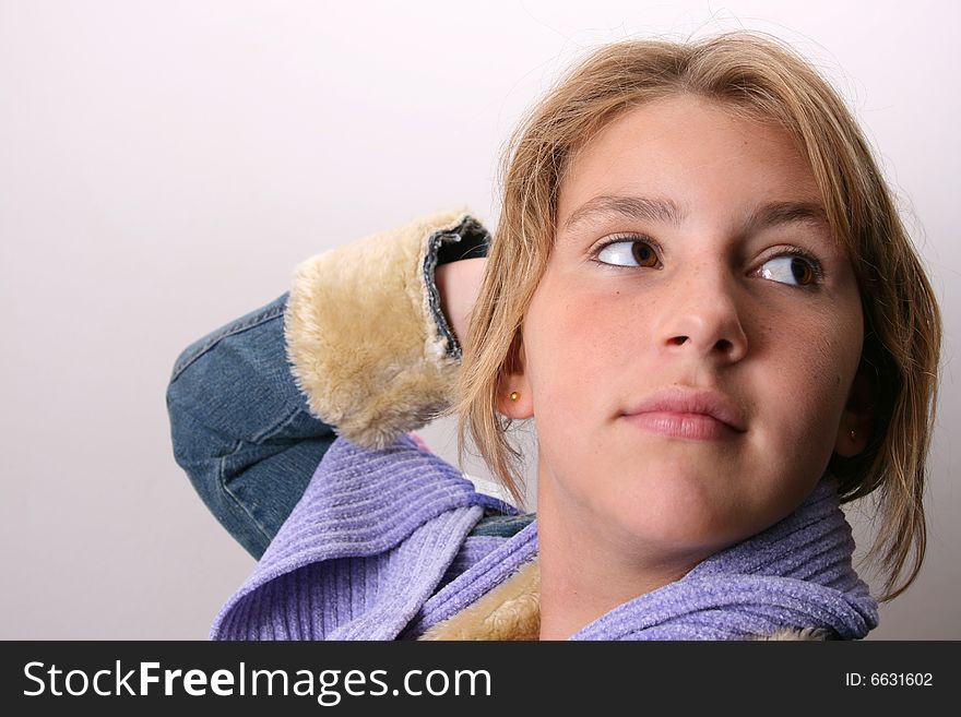 Teenage female model on a white background. Teenage female model on a white background