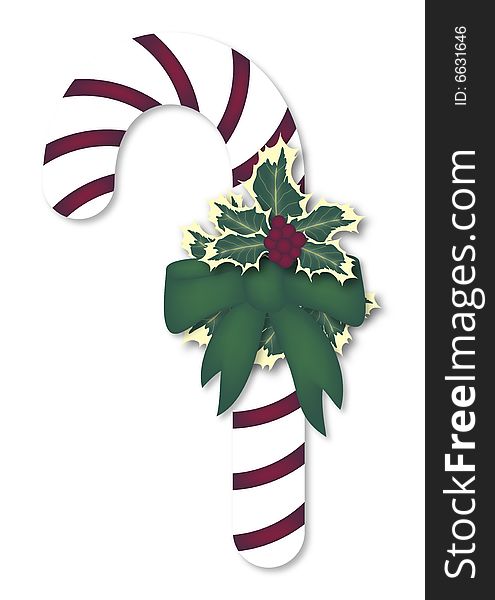 Illustration of red candy cane on white
