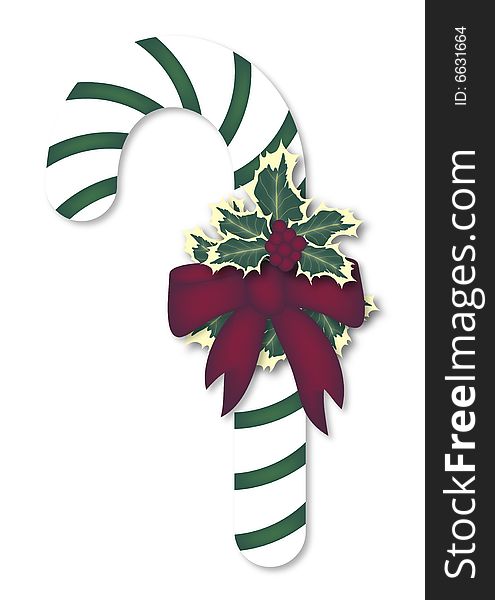 Illustration of green candy cane on white