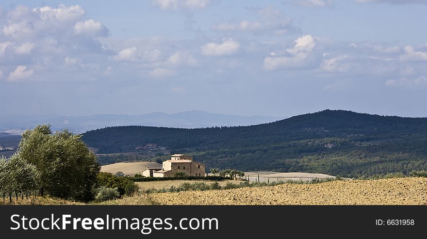 Tuscan landscape Valle d'Orcia, italy, isolated farm. Tuscan landscape Valle d'Orcia, italy, isolated farm