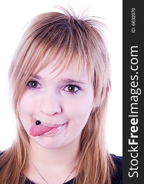 Funny pierced girl isolated on white background. Funny pierced girl isolated on white background