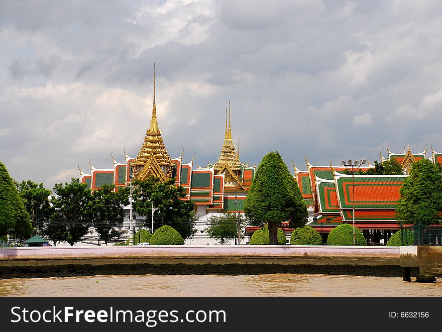 A view of Bangkok's Wat Phra Kaew temple from the Chao Phraya River.