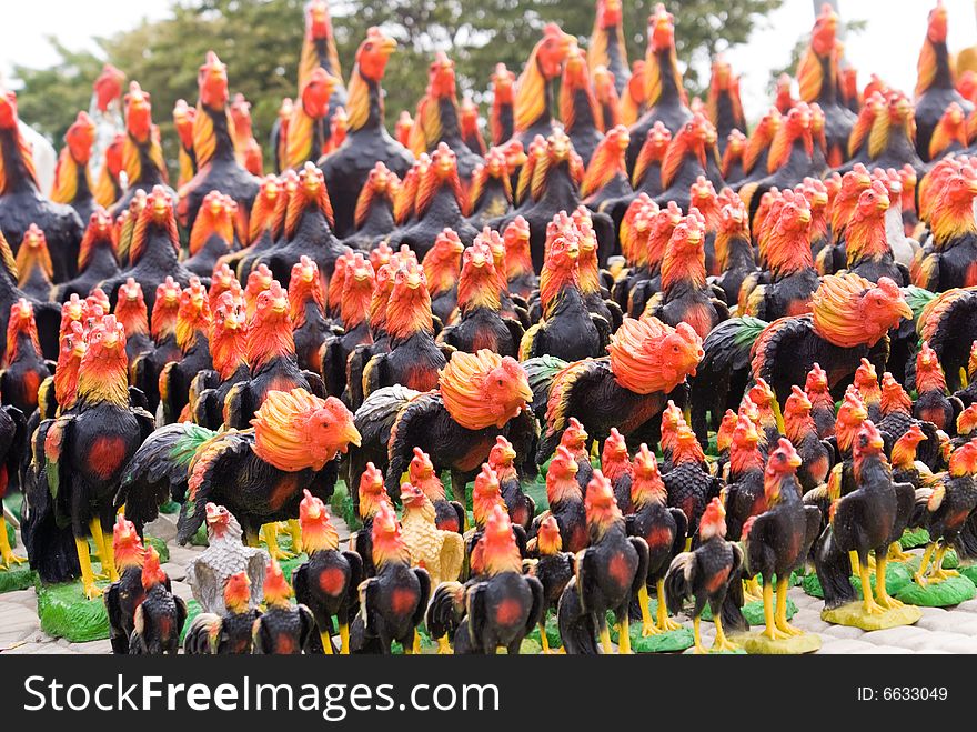 Group of chicken sculpture composing strong religious army. Group of chicken sculpture composing strong religious army