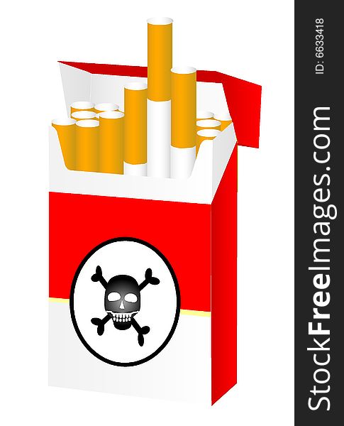 Red cigarette pack with skull. Red cigarette pack with skull