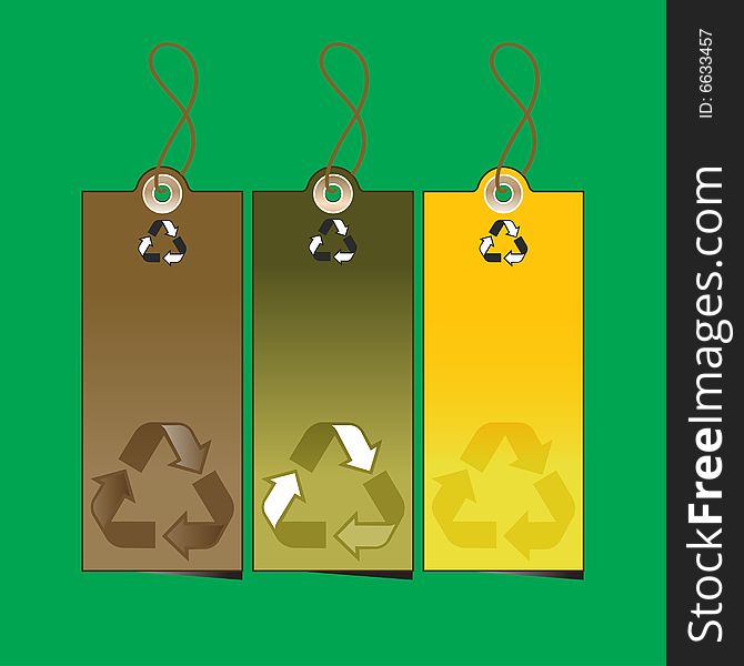 Set of 3 sale tags with recycling illustration