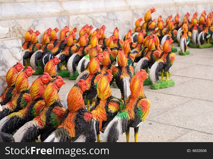 Group of chicken sculpture composing strong religious army. Group of chicken sculpture composing strong religious army