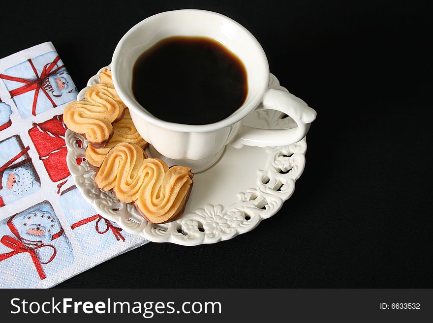 Christmas morning coffee with chocolate shortcake biscuits