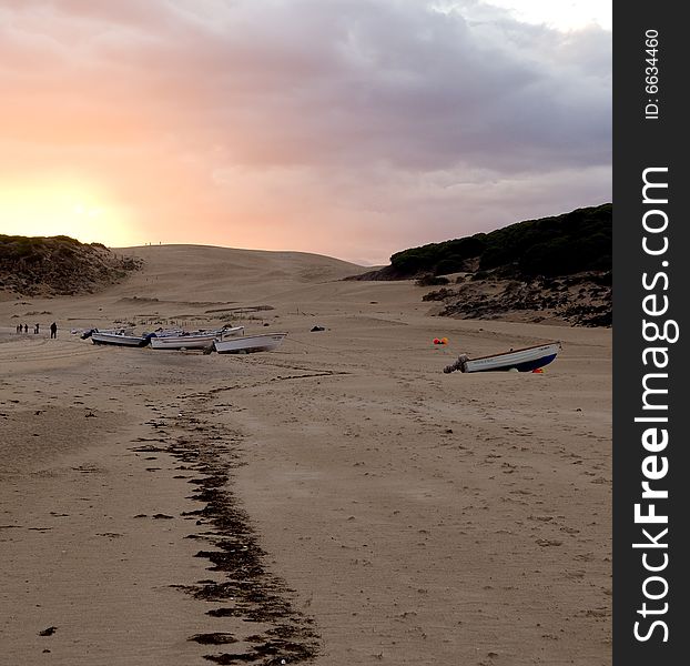 Sunset Over Beach In Spain