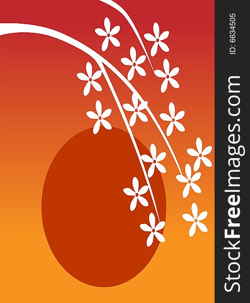 White branches with flowers in front of a sunset. Vector file available. White branches with flowers in front of a sunset. Vector file available.