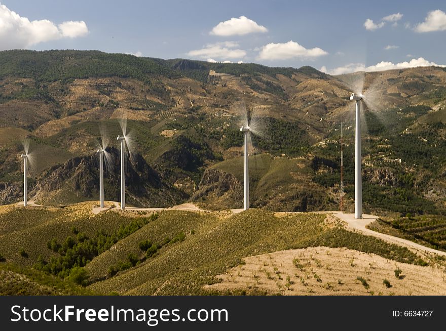 Rotating windmills in andalusia in spain. Rotating windmills in andalusia in spain