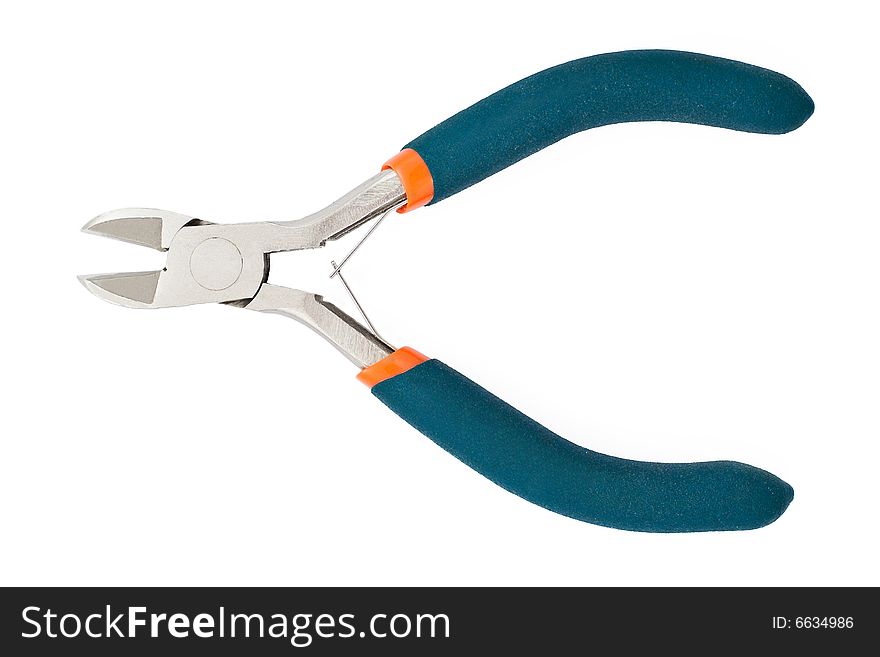 Colourful professional cutting pliers isolated on white