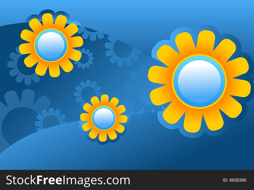 Glossy orange flowers on blue background. Glossy orange flowers on blue background