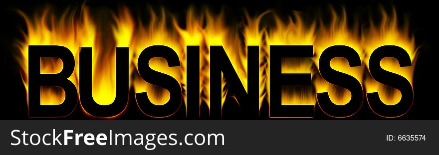 Business word in fire  background