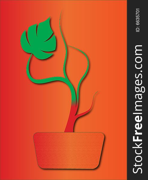 Red root with green leaf with red background. Red root with green leaf with red background