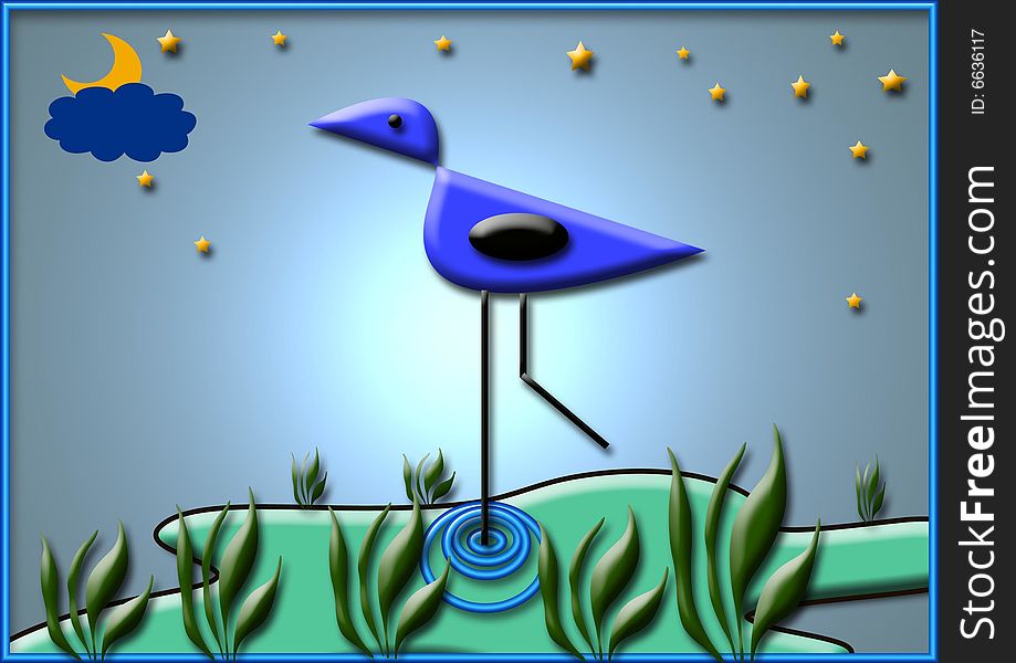 Computer bird standing  in the pool. Computer bird standing  in the pool