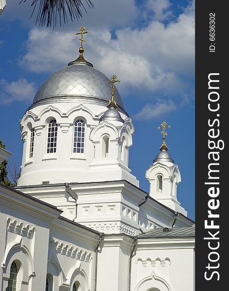 Ascension God Church silvery dome against a backgraund blue sky. Ascension God Church silvery dome against a backgraund blue sky