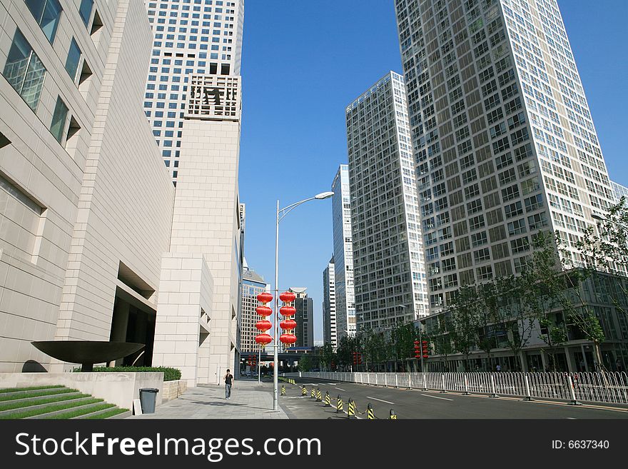 Modern skyscrapers at wide angle in beijing china