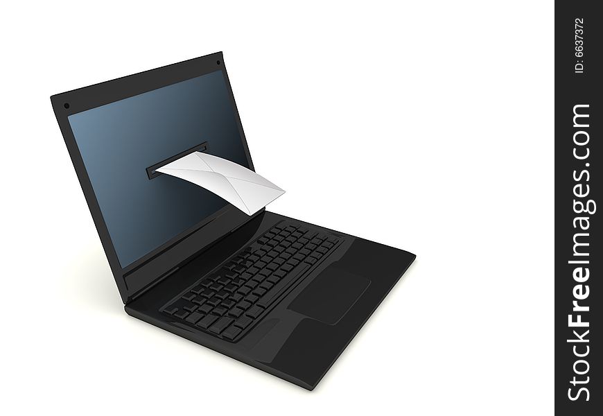 Laptop and letter on white background. Laptop and letter on white background