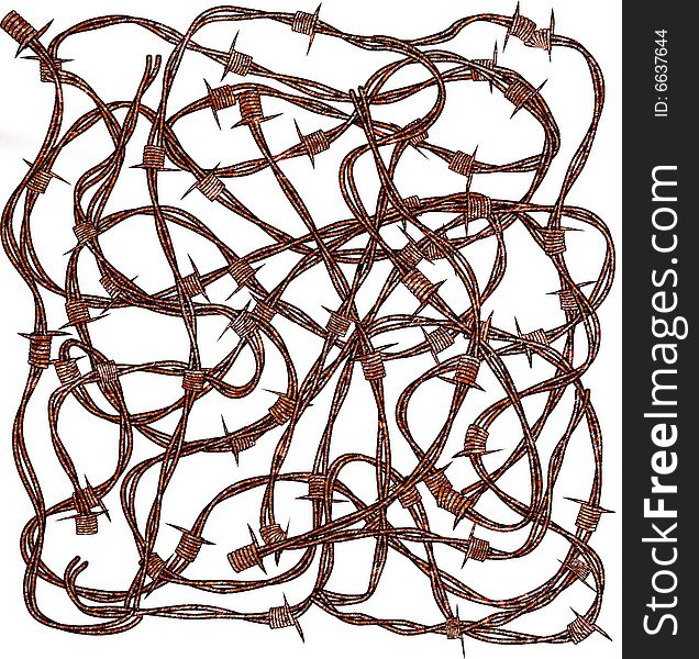 Rusty barbed wire isolated on white background. Vector illustration, EPS file available. You can scale to any size.