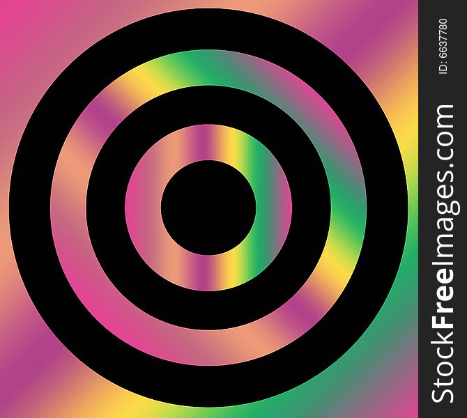 Bright multicolored target shape with bright pink green and yellow colors