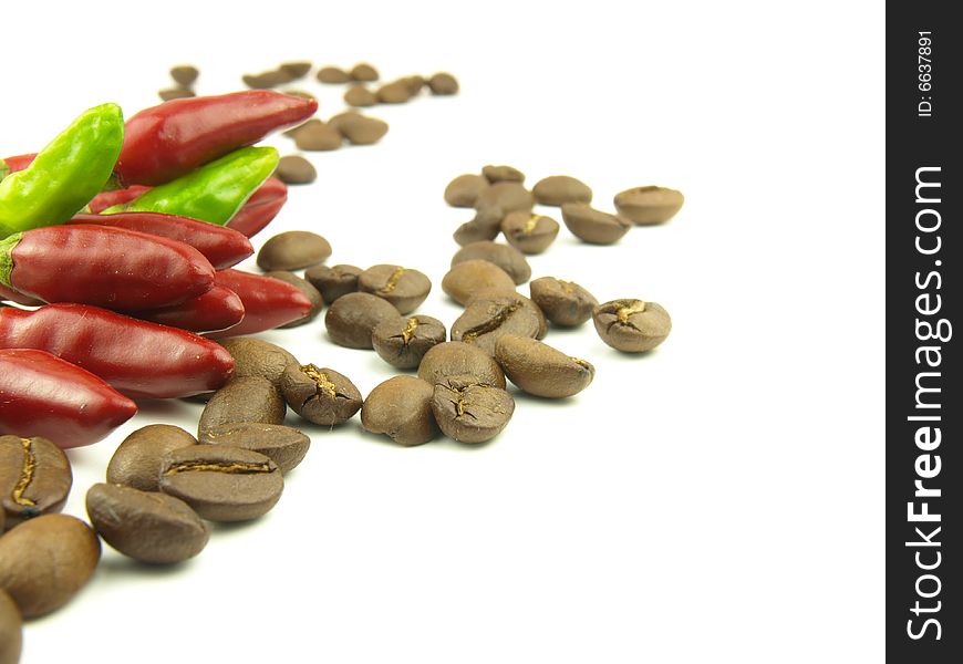 Cinnamon and coffee beans chili pepper