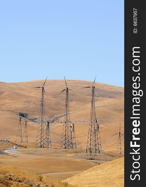 Alternate energy power source wind generator farm in California. Alternate energy power source wind generator farm in California