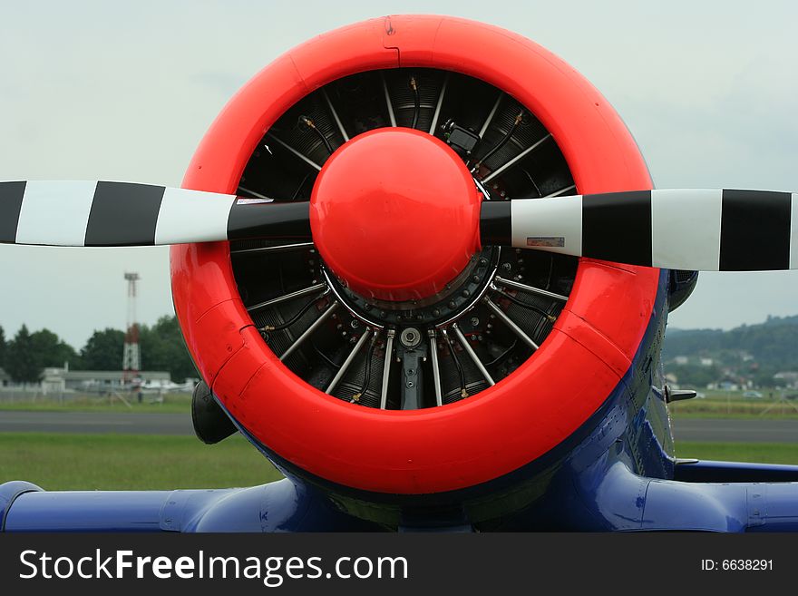 Airshow performers nicely colored engine inlet and propeler.