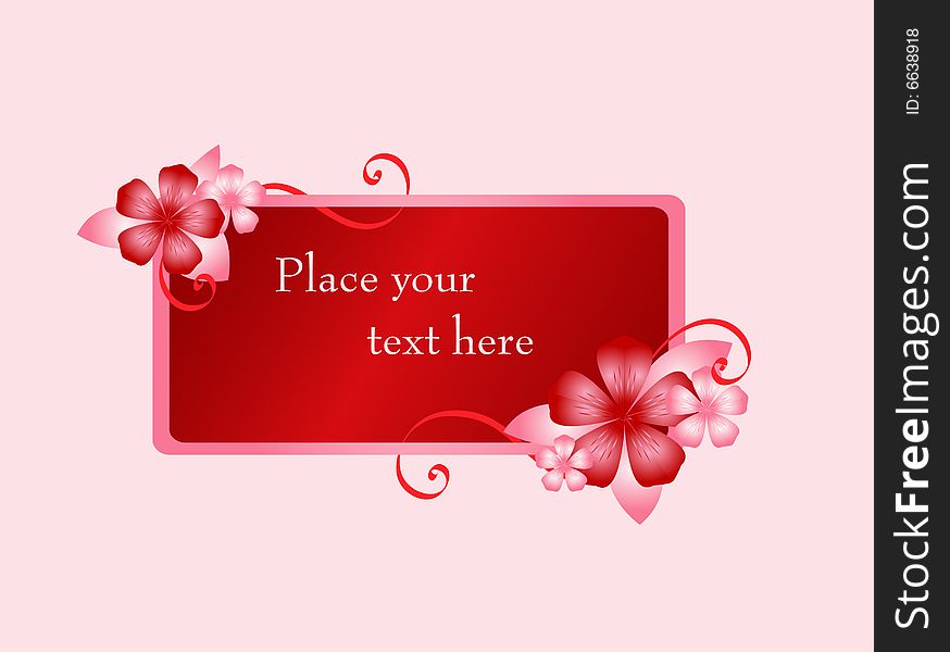 Red frame with five flowers, design for backgrounds. Red frame with five flowers, design for backgrounds