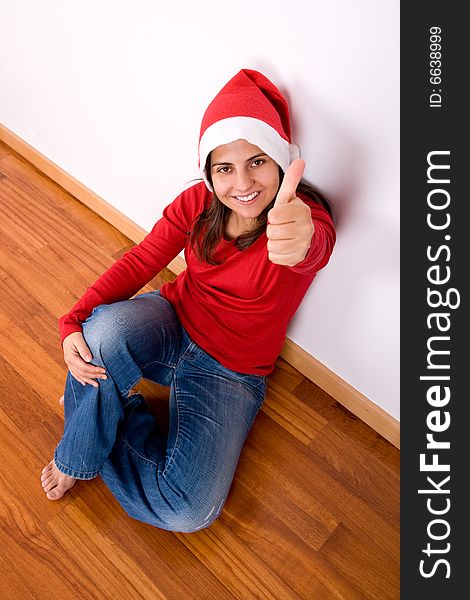 Woman With Red Christmas Hat