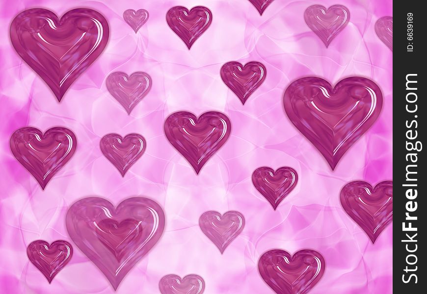 Valentine background with violet glassy 3d hearts. Valentine background with violet glassy 3d hearts