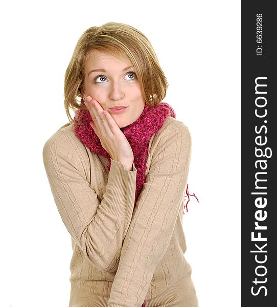 Cute blond girl with a winter scarf on. Cute blond girl with a winter scarf on
