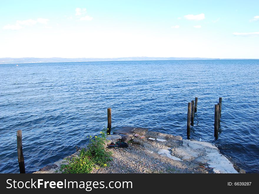 An old small wharf on the sea