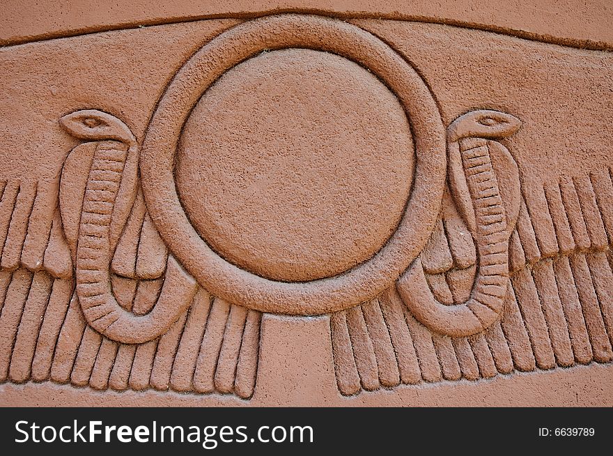 Replica of ancient Egyptian carved relief on wall. Replica of ancient Egyptian carved relief on wall