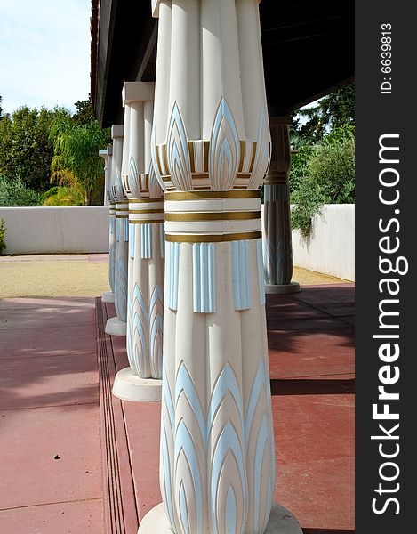 Replica of ancient Egyptian architecture column perspective