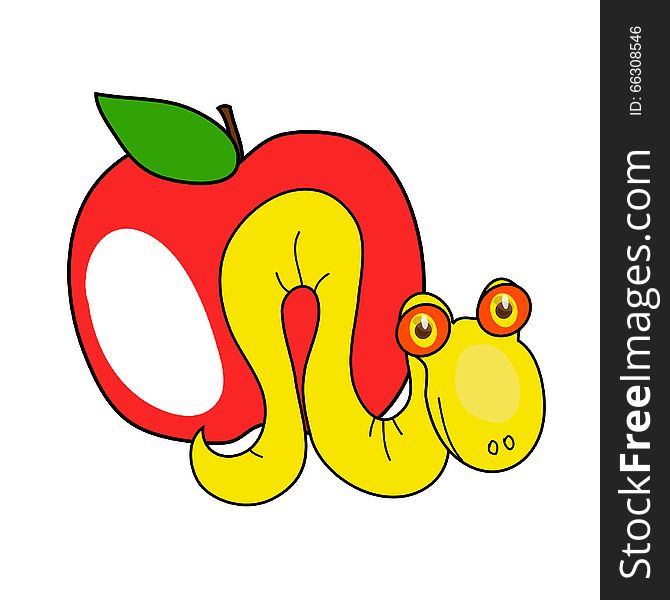 Vector illustration with the image of a worm and Apple