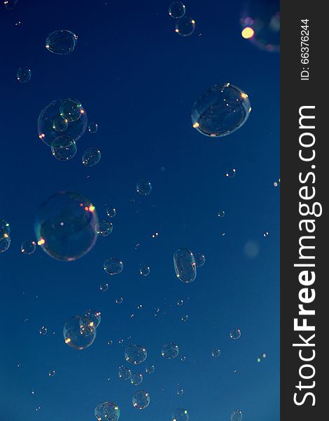 Bubbles floating the sky accentuated by glints of sunlight. Bubbles floating the sky accentuated by glints of sunlight