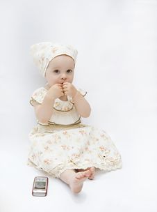 Little Baby Girl With Cell Phone Royalty Free Stock Images Little Baby Girl With Cell Phone Royalty Free Stock Images