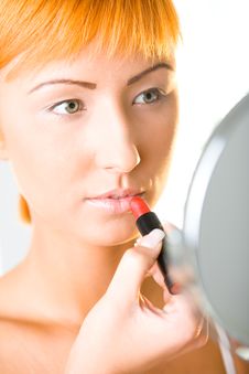 Woman Applying Lipstick Royalty Free Stock Photo Woman Applying Lipstick Royalty Free Stock Photo