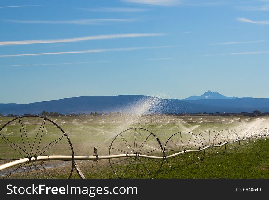 An array of sprinklers in central Oregon. An array of sprinklers in central Oregon