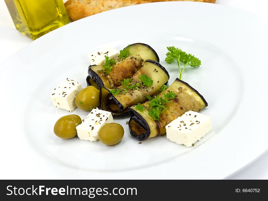 roasted slices of eggplant,chestnuts,vegetable,cheese.