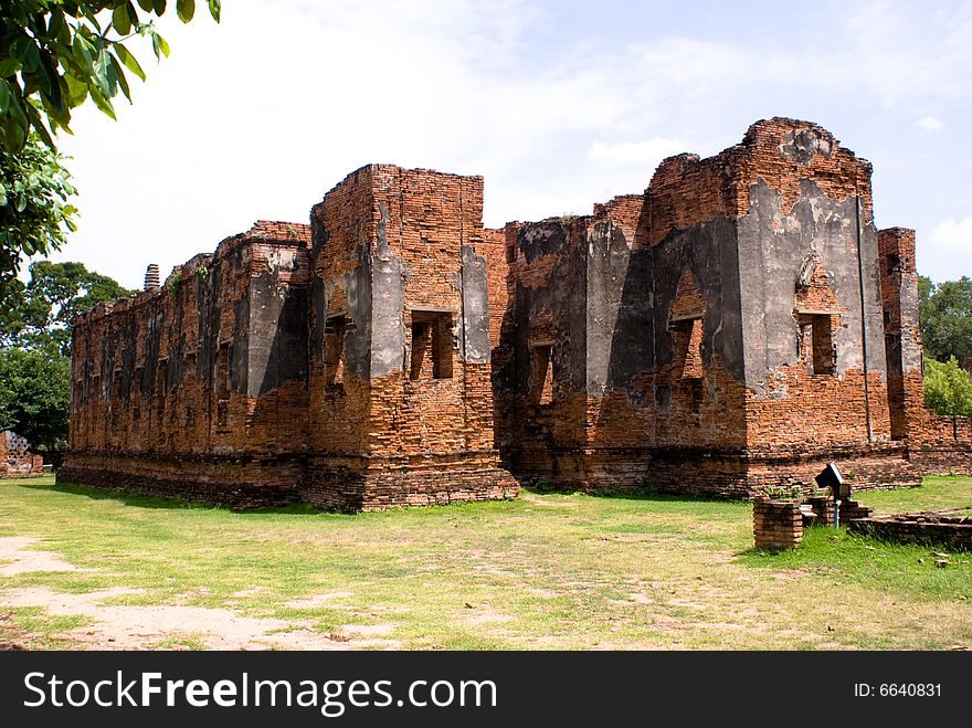 Red brick wall ancient asia thailand architecture