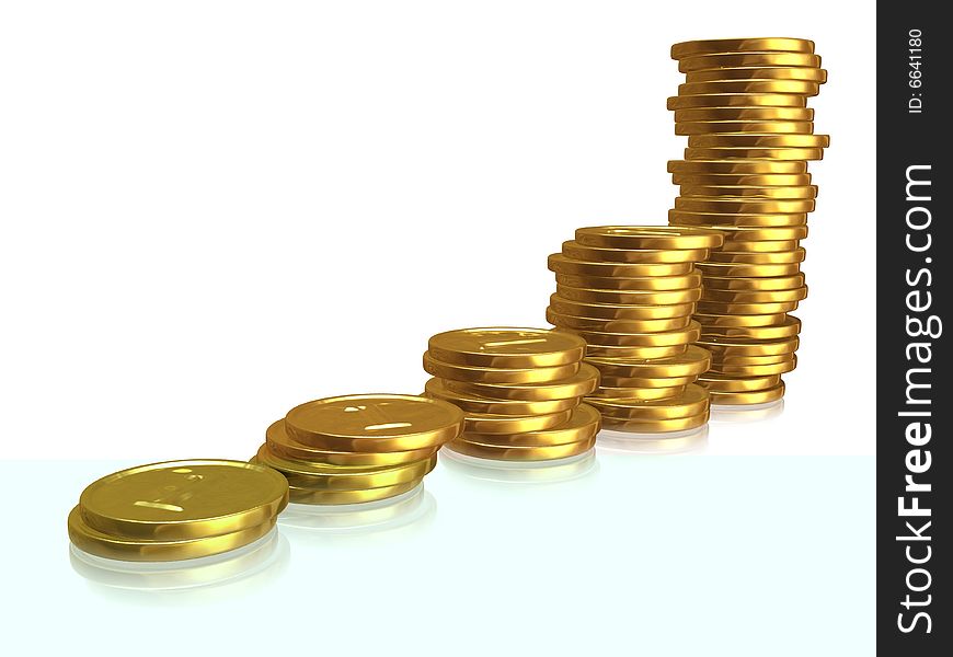 Stack of golden coins with small reflections