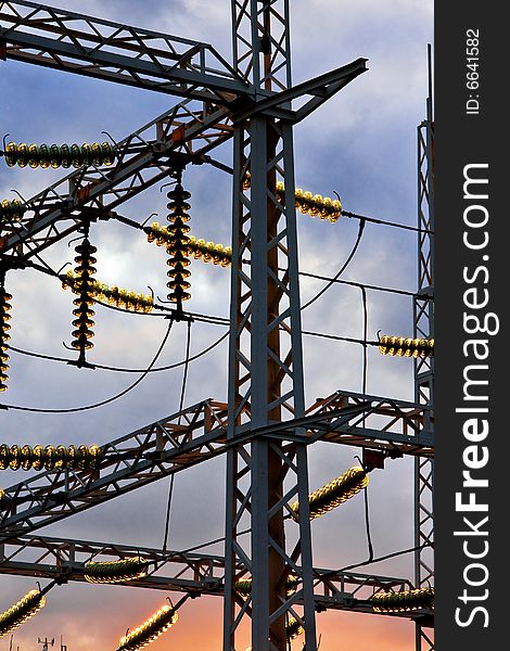 Insulators on the high-voltage substation. Insulators on the high-voltage substation