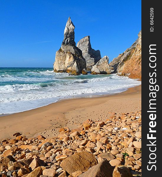 A shore view of secret beach in Portugal. A shore view of secret beach in Portugal