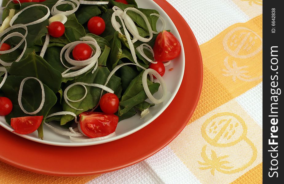 Colorful Spinach Salad On A Table. Colorful Spinach Salad On A Table