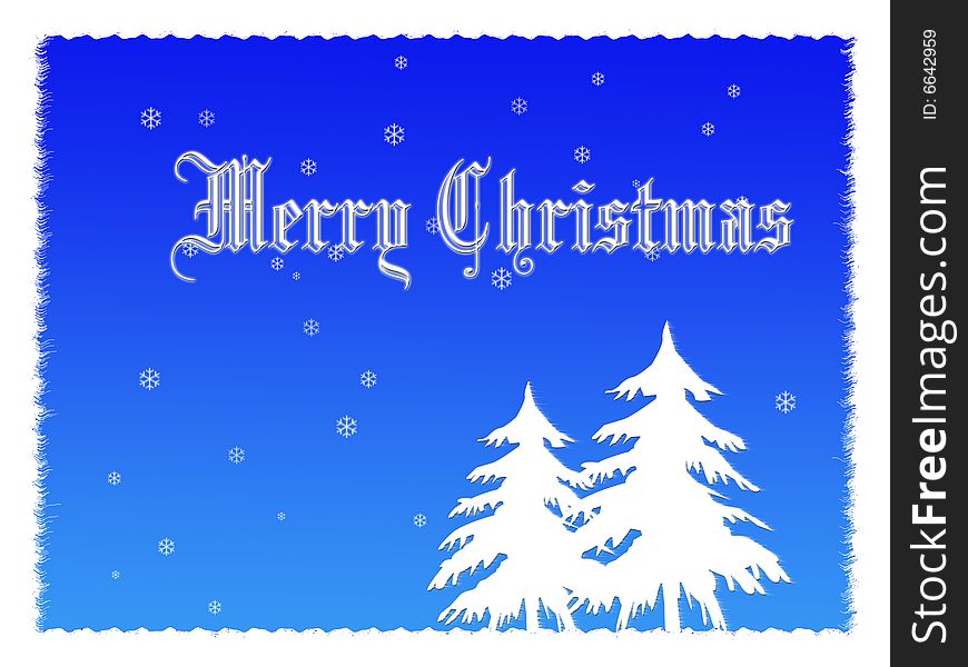Christmas card with trees and snow flake background